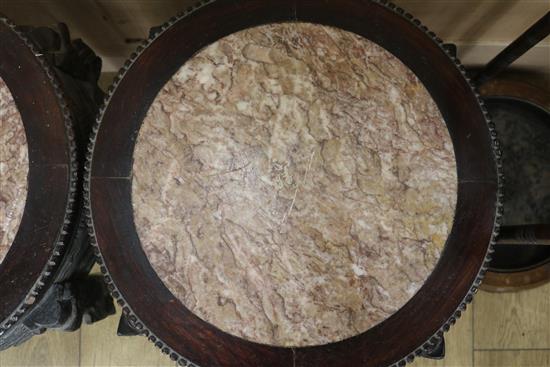 A pair of Chinese hardwood and marble stands H.47cm
